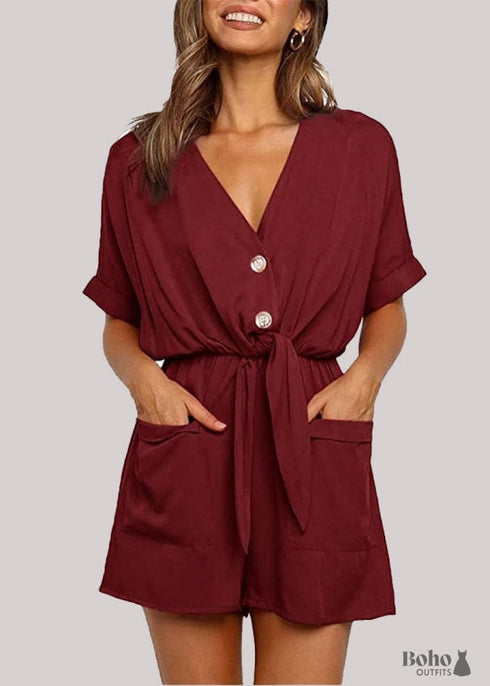 Belt V-Neck Boho Jumpsuit Collins